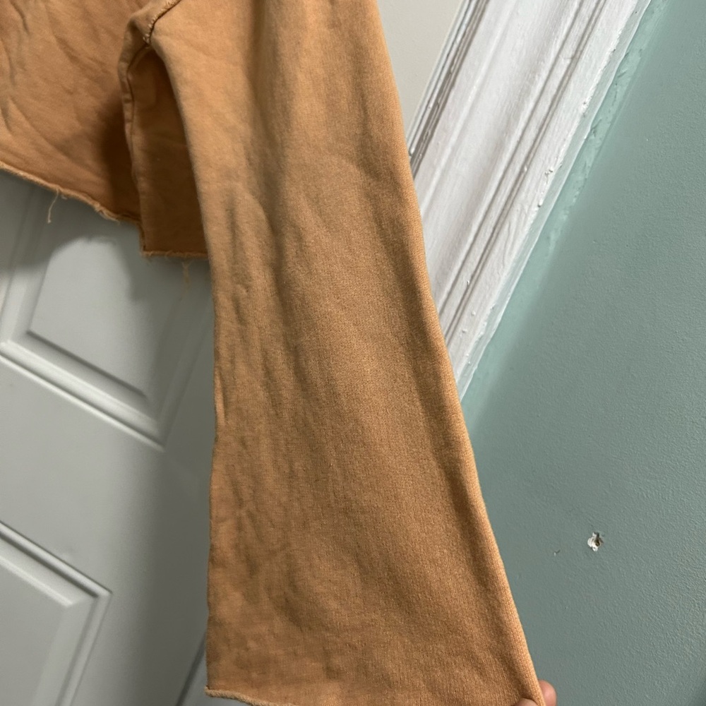 Alala Tan Crop Fitted Hoodie Sweatshirt